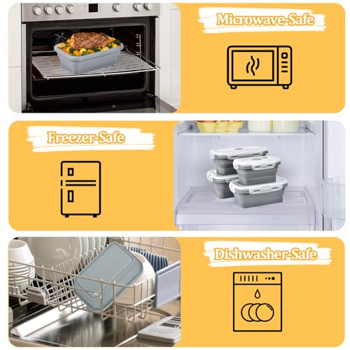 Collapsible Silicone Food Storage Container, Meal Prep Food Storage Containers with Lids, Lunch Containers Collapsible Bowls Sets for Microwave, Oven, Freezer and Dishwasher, BPA Free, Dark Blue - color: Dark Blue