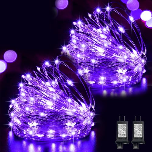2 Pack Purple Halloween Fairy Lights Plug in, 33Ft 100 LEDs Waterproof Twinkle Firefly Starry String Lights with Adaptor for Indoor Outdoor Patio Garden Wedding Christmas Decor - color: Purple, size: 2PK ( 2 X 100 Counts)