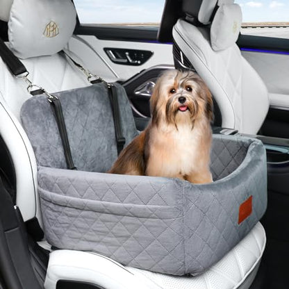 WOOAIDAGG Dog Car Seat for Small Dogs Under 30lbs,Comfy & Safe Travel Bed with Washable Cover,2 Clip-On Safety Leashes and Pockets,Anti-Slip Base,Easy to Install(Grey) - color: Grey