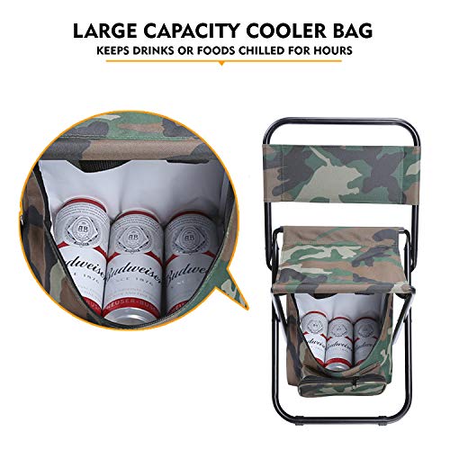 LEADALLWAY Fishing Chair with Cooler Bag Compact Fishing Stool Foldable Small Hunting Chair 12.2" Seat Depth,12.6" Seat Width - color: Camouflage