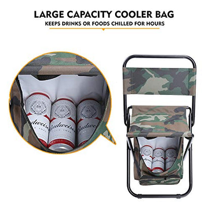 LEADALLWAY Fishing Chair with Cooler Bag Compact Fishing Stool Foldable Small Hunting Chair 12.2" Seat Depth,12.6" Seat Width - color: Camouflage