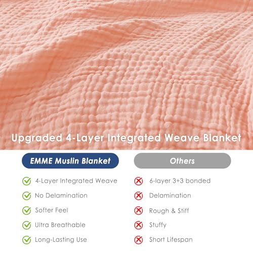 EMME Cotton Throw Blanket for Couch Soft Muslin Blankets 50"x60" Lightweight Breathable Blanket All Season Gauze Blanket, Pink - color: Pink, size: Throw (50" X 60")