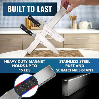 Cutluxe Magnetic Knife Holder for Wall and Fridge - 16" Stainless Steel Knife Magnetic Strip - Holds up to 15 Lbs, Easy to Mount, With Strong Magnets or Screws - size: 16 Inches