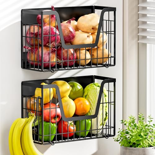 2 Set Magnetic Shelf for Fridge, Potato & Onion Storage Bins, Magnetic Fruit Basket for Refrigerator Pantry Kitchen Counter Laundry Organizer, Fridge Magnetic Spice Rack Magnet Fridge Storage - color: Black, size: 2