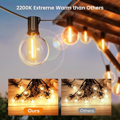 OHLUX Outdoor String Lights, 180FT LED Patio Lights with 82 Dimmable Plastic G40 Globe Bulbs 2 Spares, 2200K Waterproof Connectable Hanging Lights for Backyard Porch Cafe Party Decor E12 Socket - size: 180FT