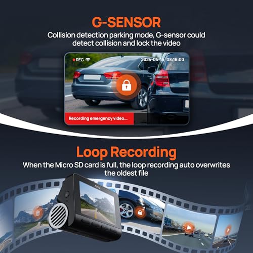 70mai 4K Dash Cam Front and Rear with STARVIS, Dashcam with 5GHz WiFi, GPS Car Camera, Super Night Vision, ADAS, 3'' IPS Screen, 24H Parking Mode, Time-Lapse, Loop Recording, Support 256GB Max (A800S) - size: A800S-1