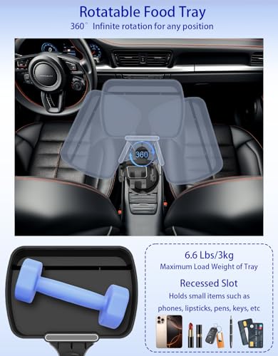 Car Cup Holder Tray - 5 in 1 Adjustable Car Cup Holder Expander with Food Tray Table and Phone Mount for All Purpose, Automotive Essentials for Driver and Front Passenger