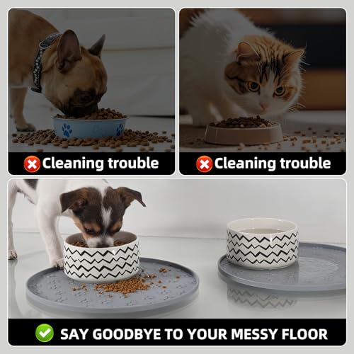 Comtim Waterproof Dog Food Mat - 2 Pack Silicone Pet Food Mat Dog Food Bowl Mats Cat Water Mats Eating Tray, Non-Slip Pet Placemat with Lip for Messy Drinkers to Protect Floor,Light Grey 11" - color: Light Grey