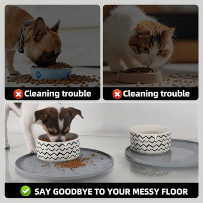Comtim Waterproof Dog Food Mat - 2 Pack Silicone Pet Food Mat Dog Food Bowl Mats Cat Water Mats Eating Tray, Non-Slip Pet Placemat with Lip for Messy Drinkers to Protect Floor,Light Grey 11" - color: Light Grey