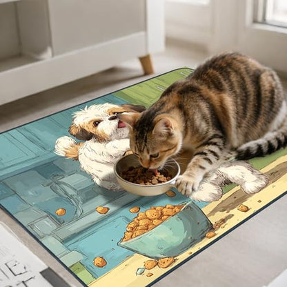 Nuxovilar Pet Food Mat Dog Supplies Playful Puppy-Designed Polyester (23.62×17.71 inches) Bowl Water Spill Pad Feeding Essentials for Kitchen, Patio, Pet Dining Nook - color: HC00143
