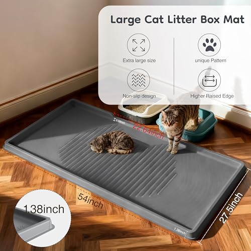 ISSEVE Cat Litter Mat 54" x 27.5" XXL, Extra Large Silicone Mat for Litter Box, 1.38" Raised Edge Urine Proof Litter Trapping Mat Pad for Scatter Control, Soft on Kitty Paws, Protect Floor (Dark Grey) - color: Dark Grey