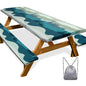 Picnic Table Cover with Bench Covers Camping Essentials Waterproof Windproof Camping Tablecloth with Drawstring Bag, Fitted Rectangle Tables and Seats, 96in, Green Blue - color: Green Blue, size: 96in