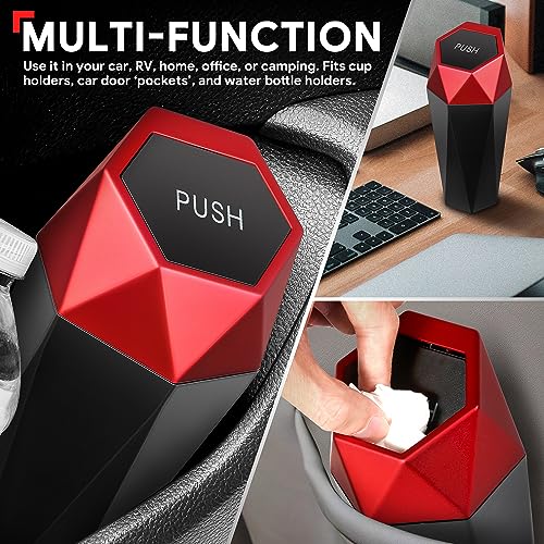DNA Motoring Mini Car Auto Trash Can with Removable Lid, Leakproof Mini Garbage Bin for Automotive Home Office,Black/Red,ZTL-OD-01-RD - color: Black/Red, style: 1pc