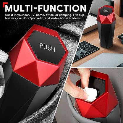 DNA Motoring Mini Car Auto Trash Can with Removable Lid, Leakproof Mini Garbage Bin for Automotive Home Office,Black/Red,ZTL-OD-01-RD - color: Black/Red, style: 1pc