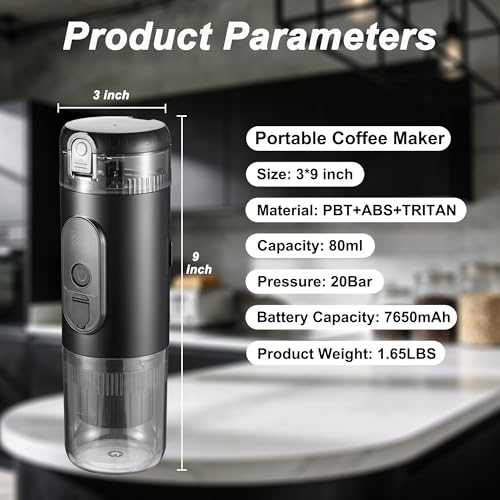 Portable Electric Espresso Machine Travel Coffee Maker 20 bar Mini Espresso Self-Heating Car Coffee Maker Compatible with Ground Coffee & NS Capsule for Camping RV Hiking Offic, Black - color: Black