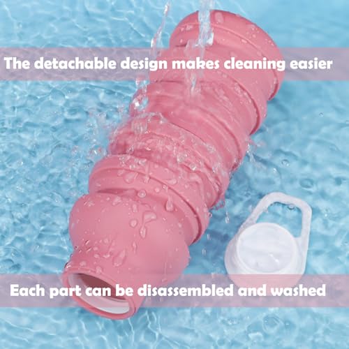 Collapsible Silicone Water Bottle - 20oz Foldable, Leakproof, BPA-Free - for Gym, Travel & Daily Use (Pink) - color: Pink