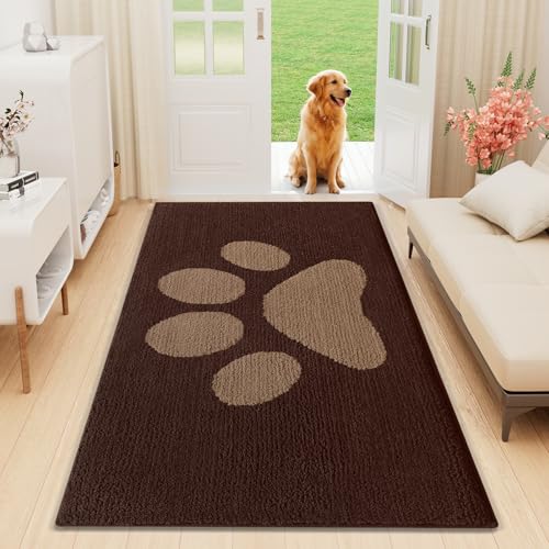 Buganda Dog Door Mat for Muddy Paws, Absorbent Dirt Trapper Non Slip Indoor Doormats, Washable Low-Profile Mat for Mud Dogs, Entryway Carpet for Inside Floor (59x35 Inches, Brown) - color: Brown, size: 59.0"l X 35.0"w X 0.6"th