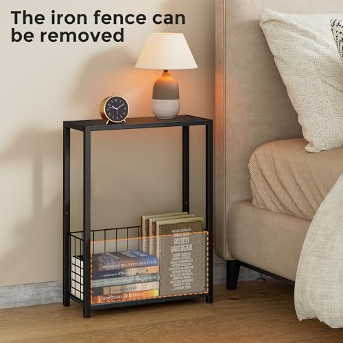 Homleke Narrow Side Tables Set of 2 with Magazine Holder, Skinny End Tables Perfect for Small Spaces, Space-Saving Design for Living Room, Bedroom, or Office, 7.1" D x 16.9" W x 23.6" H, Black - color: Black - Standard