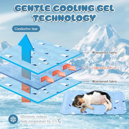 Nuanchu Dog Stroller Cooling Mat, Waterproof Gel Pet Cooling Pad for Summer, Washable Cat Sleeping Blanket, Portable Ice Gel Travel Mat for Cats, Crates, Car Seat(11.81 x 19.69 Inches,Sky Blue Bear) - size: 11.81 x 19.69 Inches, style: Sky Blue Bear