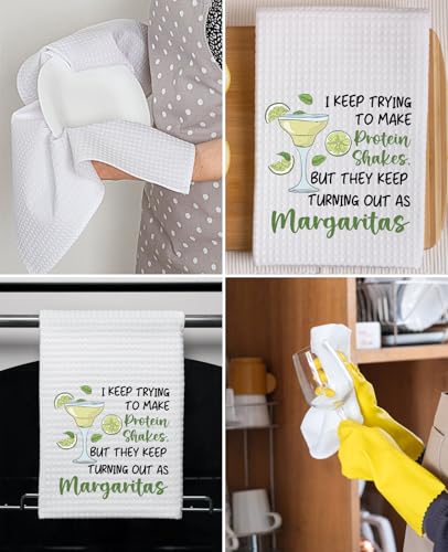 Advivio I Keep Trying to Make Protein Shakes - Kitchen Dish Towels Flour Sack Tea Towels, Margaritas Kitchen Towel for Women Mom Grandma Margaritas Lover Gifts - color: I Keep Trying Towels