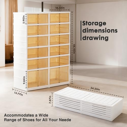 SAYMA Foldable Shoe Rack Organizer, Plastic Collapsible Shoe Storage Cabinet with Door, Easy Assembly Shoe Shelf for Entryway, Clear Stackable Shoe Box (6 Tiers, 24 Pairs) - size: 6 Tiers-24 Pairs