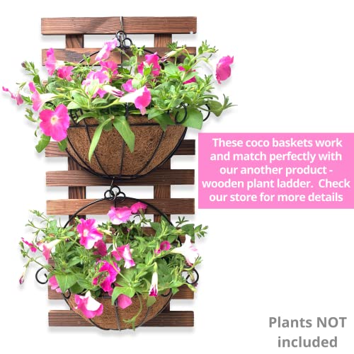 Shoplala Wall Planters Outdoor Plants (10 Inch, 6 Pack) Balcony Planters Railing Hanging Fence Planter Over Railing with Coco Liner, Wall Mounted Flower Basket Black Metal Wire Deck Porch Patio Garden - size: 10" (25cm) x 6 Pack