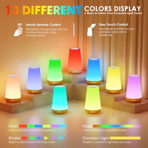 Auxmir Rechargeable LED Night Light, Touch & Remote Control Bedside Lamp with 13 Colors, 5 Brightness Levels, Portable Table Lamp for Kids Baby Nursery, Bedroom, Bathroom, Camping, Light Brown - color: Light Brown