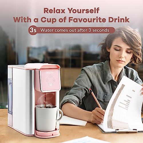 Mecity Pink Coffee Maker 3-in-1 Single Serve Coffee Machine, For Flat Bottom Coffee Capsule, Ground Coffee, 6 to 10 Ounce Cup, Removable 50 Oz Water Reservoir, 120V 1150W - color: Pink, size: 6.3 x 10.4 10.6 inches