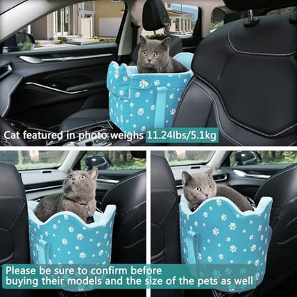 Center Console Dog Car Seat for Small Dogs Under 15lbs,Detachable Washable Booster Pet Car Seat Travel Bed with Storage Pockets and Seat Belt(Blue) - color: Blue