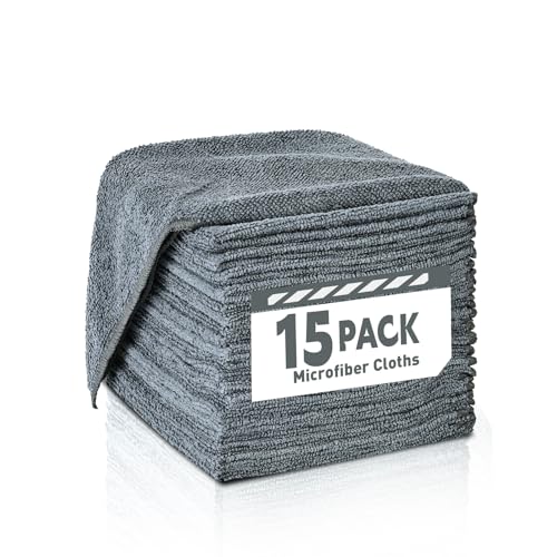 TEAWOO Microfiber Cleaning Cloths Bulk Pack-15 Pack, Microfiber Towels Bulk, Towels for Cars, Cleaning Rags Gray (12x12 inches) - color: Gray