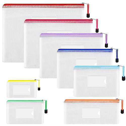 EOOUT 8pcs Mesh Zipper Pouch - 8 Sizes Waterproof Zipper Bags, 8 Colors Waterproof Plastic for Travel Storage, Office Appliances - style: Multicolor-8pcs