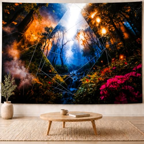 Delur Forest Tapestry Tree of Life Misty Tropical Rainforest Tapestry Wall Hanging Mystical Colorful Spiritual Psychedelic Nature Landscape Headboard for Bedroom Living Room Home Decor (59.1" x 78.7") - color: Misty Forest, size: 59.1"L x 78.7"W