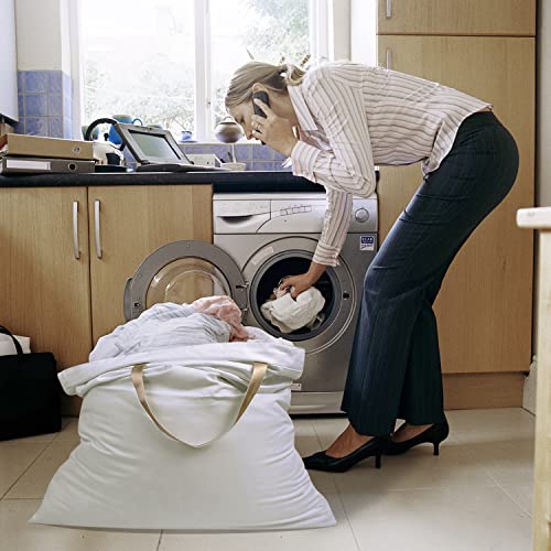 Cotton Canvas Laundry Bag with Handles & Drawstring Straps, Heavy Duty Extra Large Laundry Bags for Laundromat and Household, 25.5x34 Inch, White - color: White