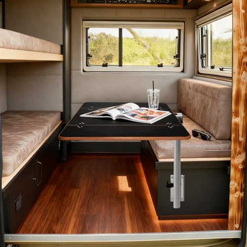Caravan Folding Table Kit 595x580mm, Swivel Arm Leg System, Space Saving Black Folding Plywood Top for Motorhome, Camper Van Conversion, RV, Boat Interior (Silver Table Leg) - color: Silver Table Leg