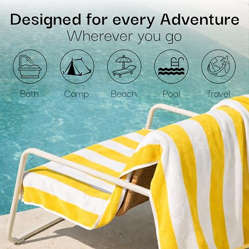 Salt Earth Cotton Striped Beach Cabana Towel, 4 Pack - 30"x60" Quick Dry Towels, Pool Essentials, Travel, Gym & Bathroom Towels, Oversized Beach Vacation Essentials, Lemon Yellow - color: Lemon Yellow-1, size: Pack of 4