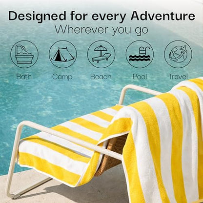 Salt Earth Cotton Striped Beach Cabana Towel, 4 Pack - 30"x60" Quick Dry Towels, Pool Essentials, Travel, Gym & Bathroom Towels, Oversized Beach Vacation Essentials, Lemon Yellow - color: Lemon Yellow-1, size: Pack of 4