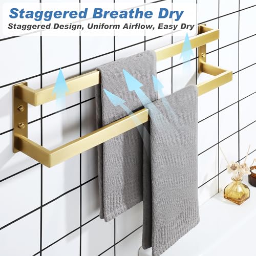 Alise Double Towel Bar, 24" Towel Racks for Bathroom Wall Mounted SUS304 Stainless Steel, Heavy Duty Bathroom Towel Holder, Quick Drying Towel Hanger, Brushed Gold - color: Gold, size: 24-inch