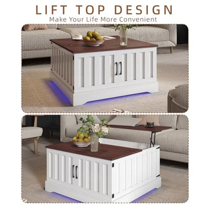 HedoAjim Lift Top Coffee Table with Storage, 31.5" Square Coffee Table with Large Hidden Storage, Wood Living Room Table Center Table for Living Room Dining Reception Room - color: White Brown