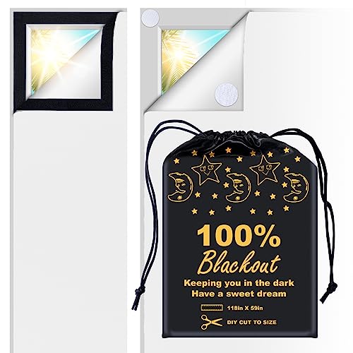 100% Blackout Blind White (118"x 59") Curtains Window Cove [DIY Cut to Any Size or Shape] [Hook & Loop Tabs][ Portable Bags for Travel ] [Light & UV Blocking ] for House,Baby Nursery,Apartment - color: White and Silver-grey, size: 59"W x 118"H