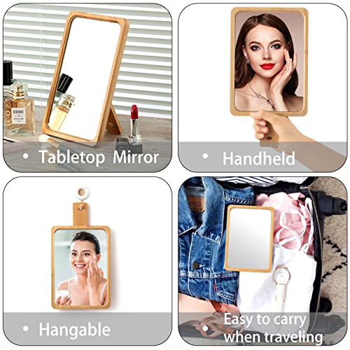 Natural Bamboo Desk Table Mirror, Folding Makeup Mirror with Handheld/Stand,Portable Small Desktop Cosmetic Mirror Good for Travel, Cosmetic, Office,6.5" W x 9.1" L