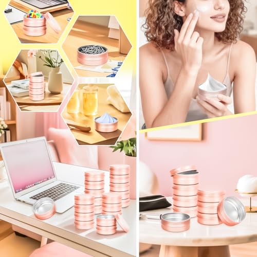 30Pack 2oz Tin Jars, 60ml Metal Tin cans, 2Ounce Aluminum tin can jar Containers with Screw Lid for Lotion Bars, Spices, Salve, Balms, Beard Balm, Toiletries, Creams, Samples, Makeup Cosmetic - color: Rose Gold 30pack