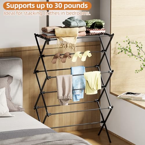Drying Rack Clothing, 3-Tier Clothes Drying Rack Foldable, Antirust Laundry Drying Rack Collapsible Use for Indoor & Outdoor, 11.8" D x 34.6" W x 35.4" H, Black - color: Black