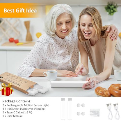 Motion Sensor Under Cabinet Lights, Magnetic Rechargeable Under Counter Closet Light, Wireless Night Light Bar Stick-On, 2-Pack, Warm White - color: Warm White, size: 8 inch