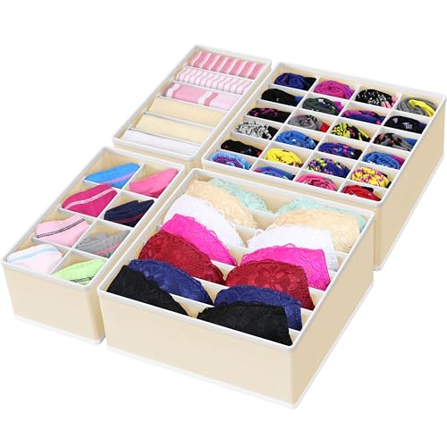 Simple Houseware 4-Pack Drawer Organizer Set - Closet Dividers for Underwear, Socks, Bras, Scarves, Ties - Foldable Non-Woven Storage Boxes, Beige - color: Beige, size: 4 Pack