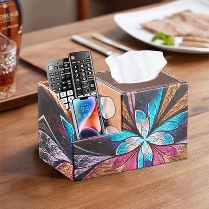 BLIENCE PU Leather Square Tissue Box Cover - Multi-Functional Tissue Box Holder, Tissue Box Cover with Storage,Tissue and Remote Control Holder, Cube Tissue Box Organizer Bedroom Nightstand End Table - color: Butterfly