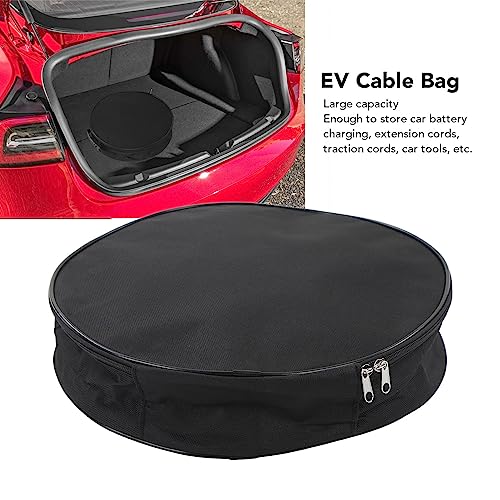 Tissting Round Cable Storage Bag 14.6 Inch - Waterproof Flame Retardant Organizer for EV Charging Cables, Jumper Cables, RV Sewer Hoses & Extension Cords, Portable with Handle