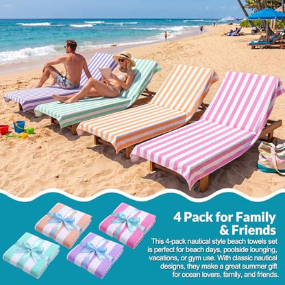 Frienda 4 Pack Microfiber Oversized Lightweight Beach Towel 71x32 in for Women Men Microfiber Quick Dry Sand Free Ocean Coastal Towels for Beach Pool Travel (Pastel Stripe) - style: Pastel Stripes Beach Towels