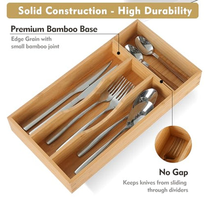 Upassion Bamboo Kitchen Drawer Organizer, 7 Inch Silverware Utensil Holder for Small Drawer, Wood Silverware Organizer for Cutlery - size: 7 x 13 inch (4 Slots)