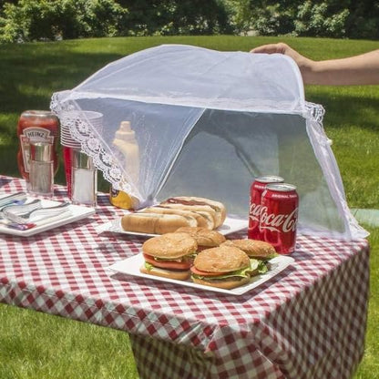 6 Pack Mesh Food Covers 17 Inch, White Pop-Up Food Tents, Collapsible Umbrella Screen Covers for Parties, BBQs, Picnics, Outdoor Camping Dining, Reusable Fly Cover - size: White