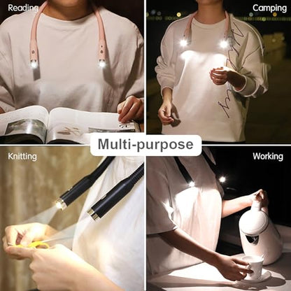 LED Neck Reading Light, 3-Color & 3-Brightness Adjustable Bendable Neck Light, USB Rechargeable Book Light for Reading in Bed, Knitting, Crochet, Camping, Working, Book Lovers Gifts (Pink) - color: Pink